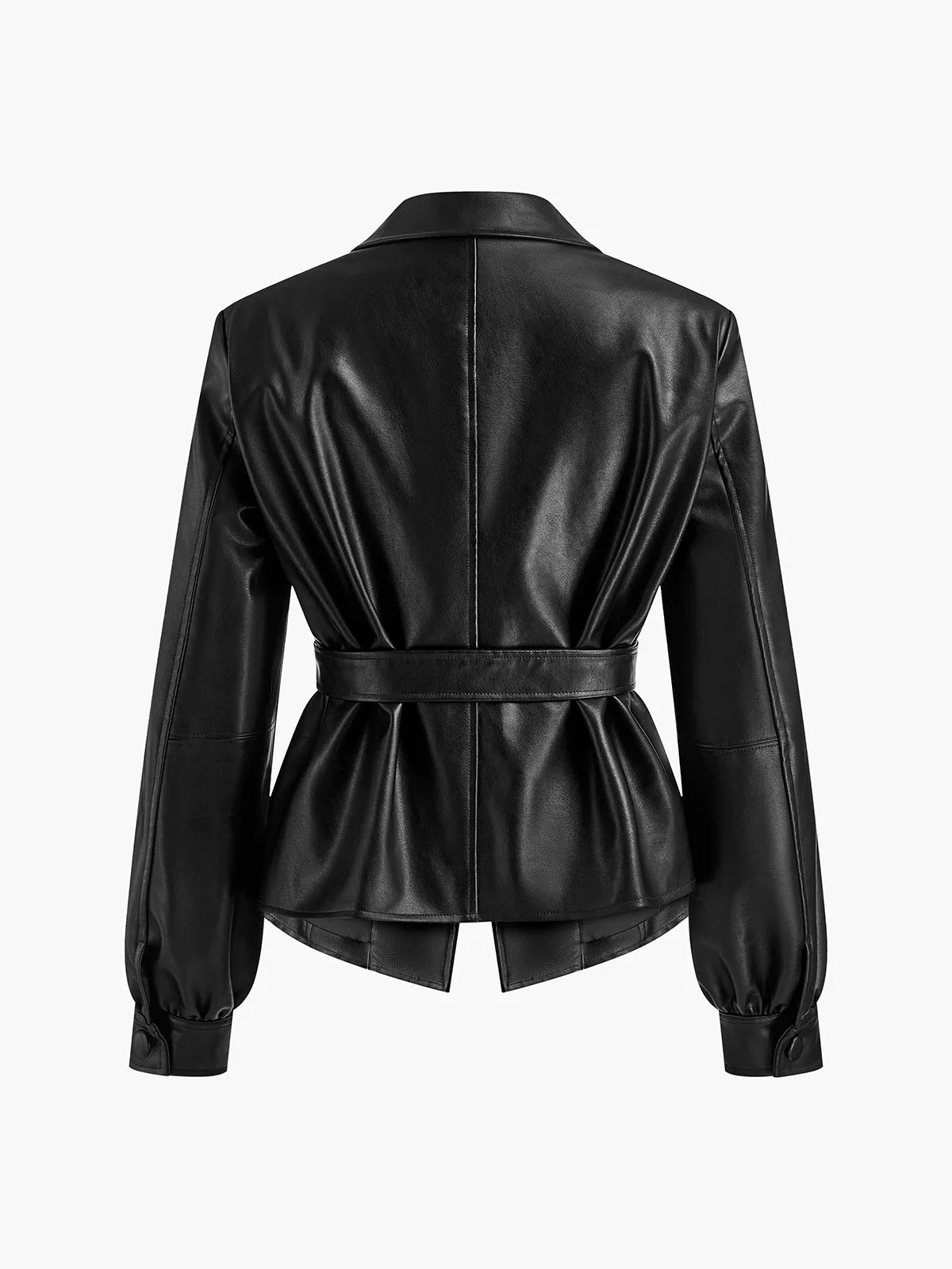 Split Belted Faux Leather Jacket sold by COMMENSE product image thumbnail 3