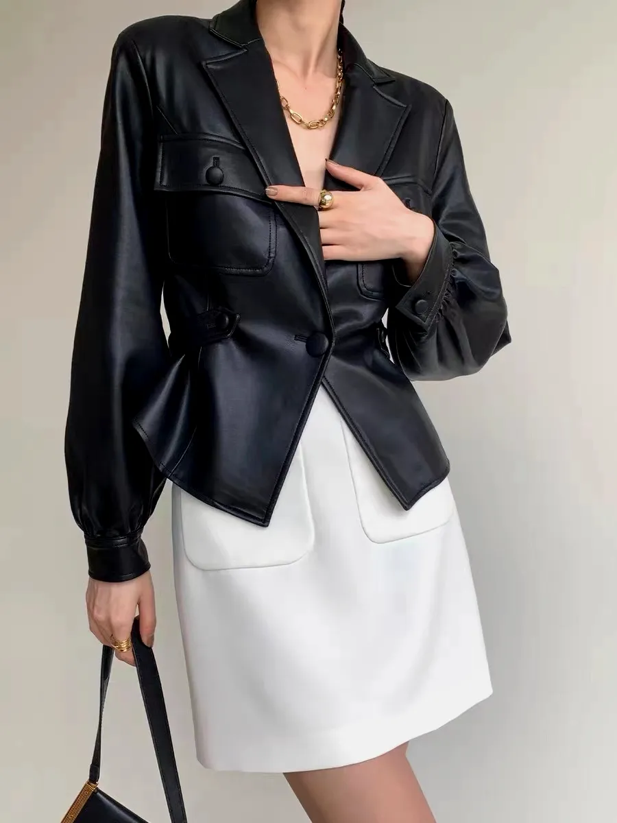 Split Belted Faux Leather Jacket sold by COMMENSE