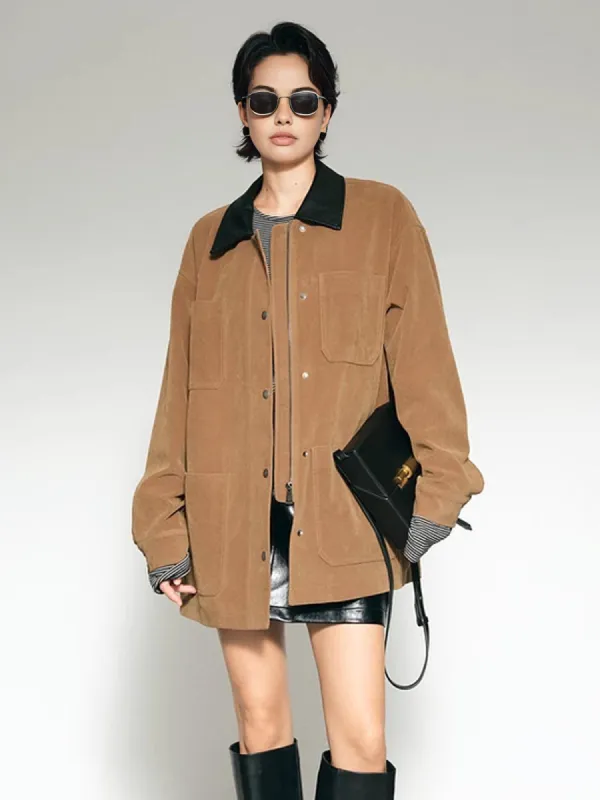 Contrast Collar Suede Blazer sold by COMMENSE