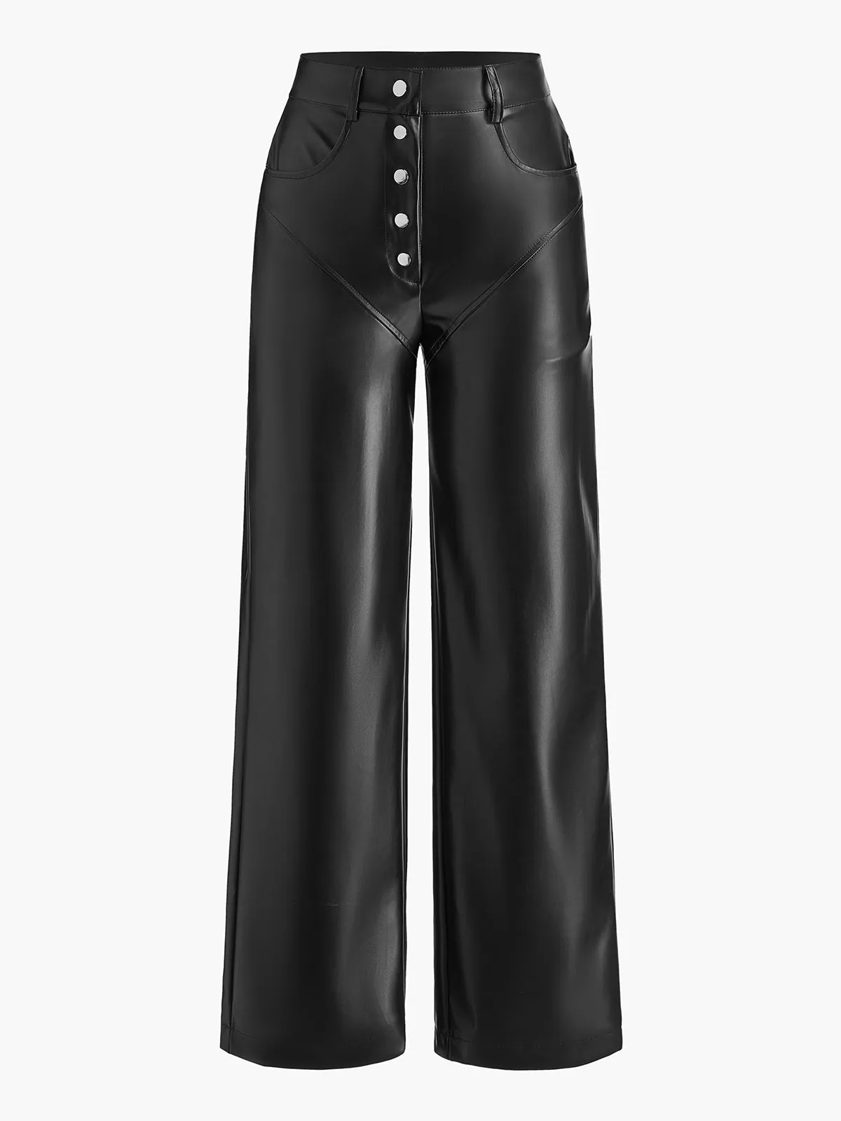 Mid-Waist Button PU Leather Pants sold by COMMENSE product image thumbnail 4