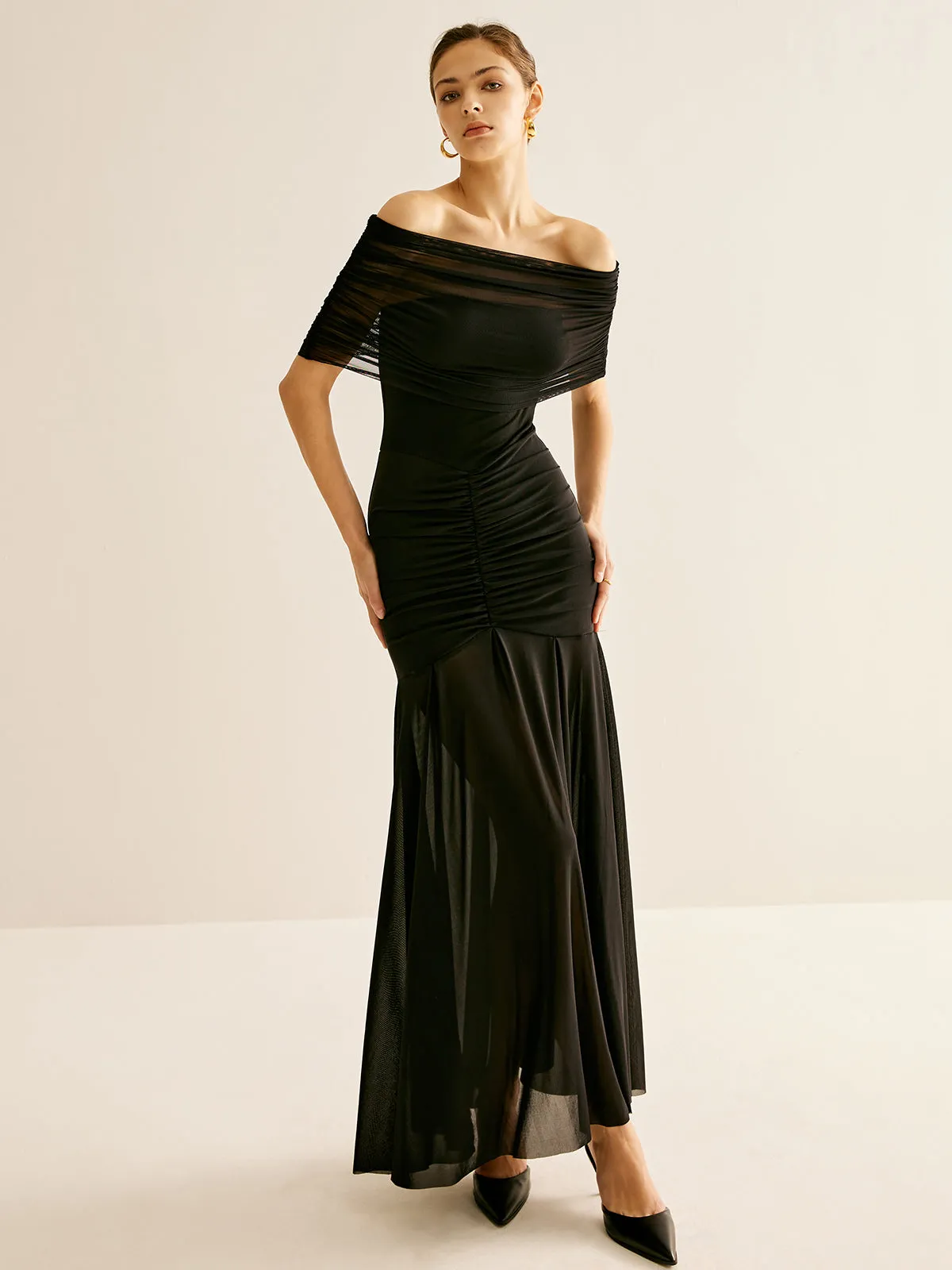 Pleated Mesh Tube Dress With Shawl sold by COMMENSE product image thumbnail 5
