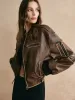 Ribbed-Cuff Zipper PU Leather Jacket sold by COMMENSE