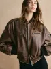 Ribbed-Cuff Zipper PU Leather Jacket sold by COMMENSE