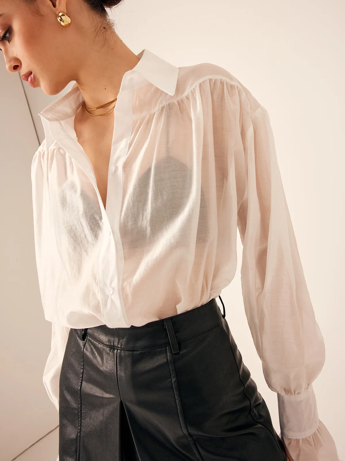 Pleated Sheer Thin Polo Shirt sold by COMMENSE product image thumbnail 2