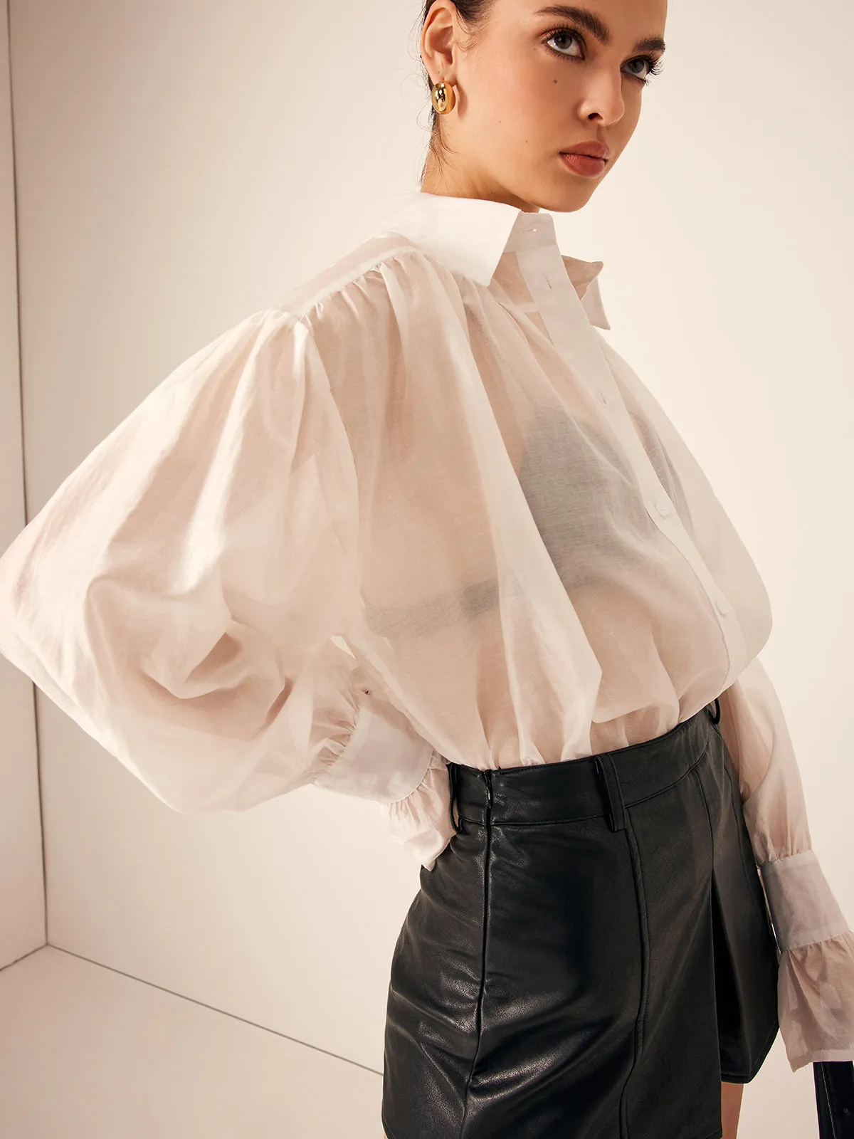 Pleated Sheer Thin Polo Shirt sold by COMMENSE product image thumbnail 3