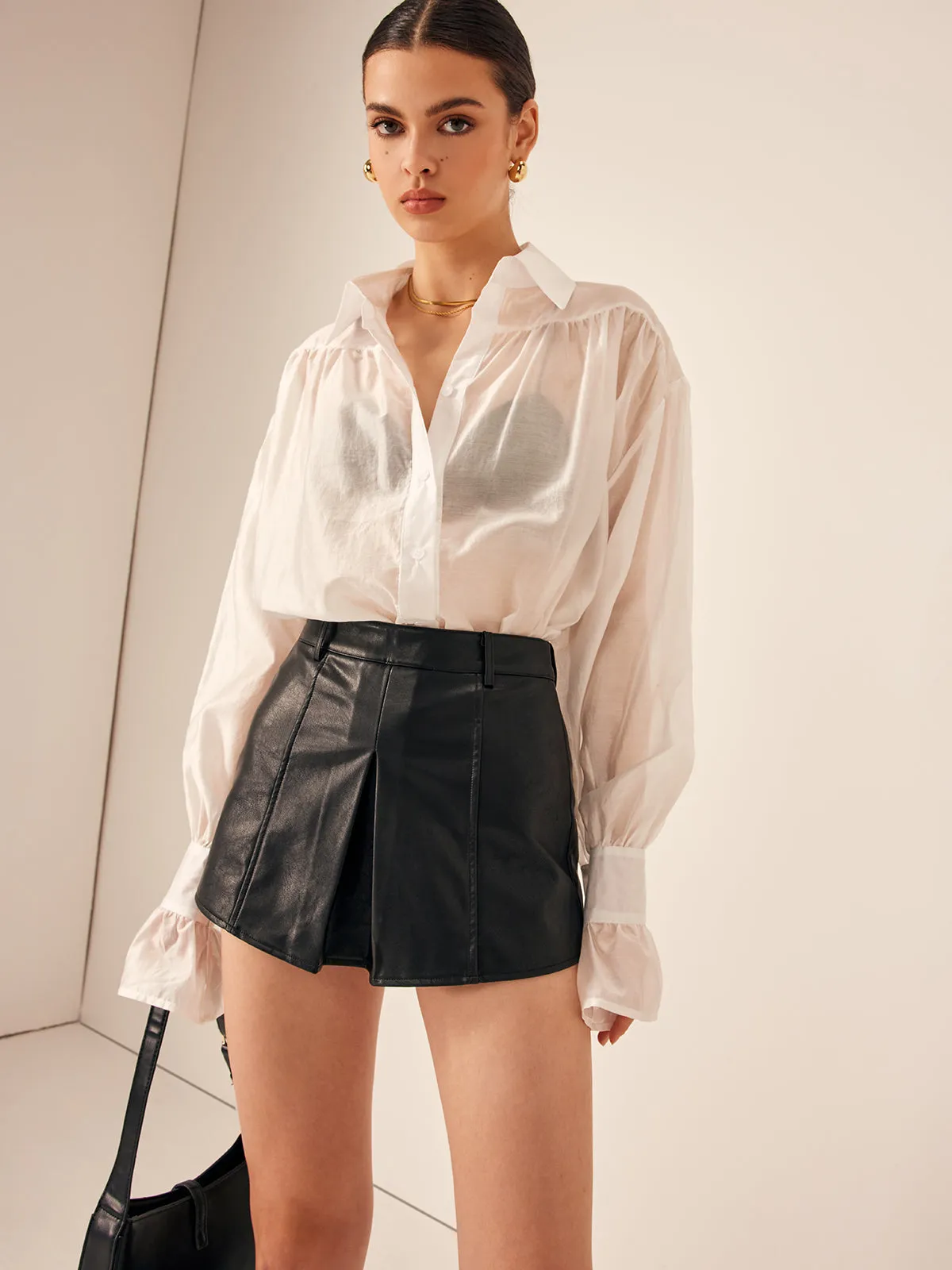 Pleated Sheer Thin Polo Shirt sold by COMMENSE
