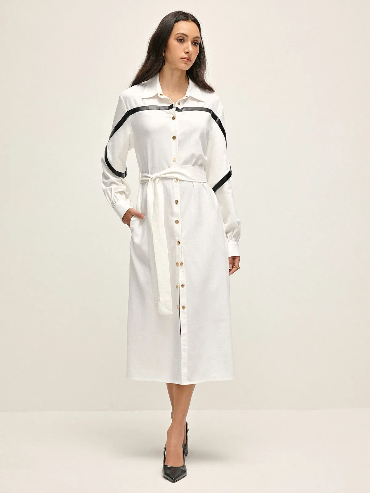 Cotton & Linen Belted Trench Coat sold by COMMENSE product image thumbnail 4