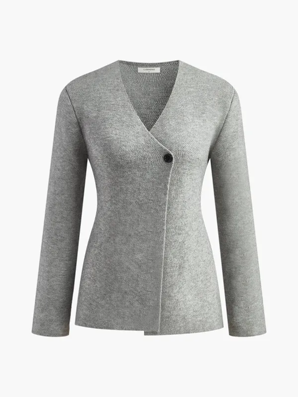 Plain V-Neck Button Soft Knit Top sold by COMMENSE