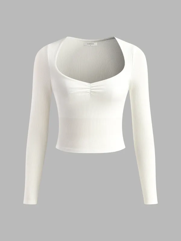 Sweetheart Ribbed Long Sleeve T-Shirt made by COMMENSE
