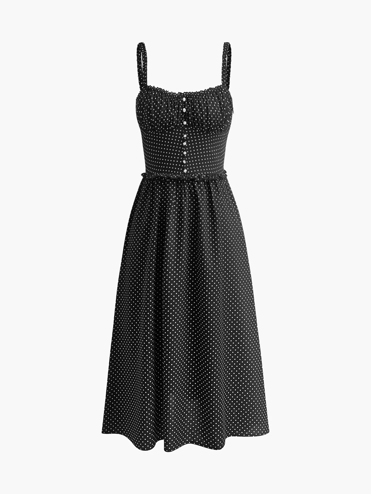 Polka Dot Drawstring Sleeveless Dress sold by COMMENSE