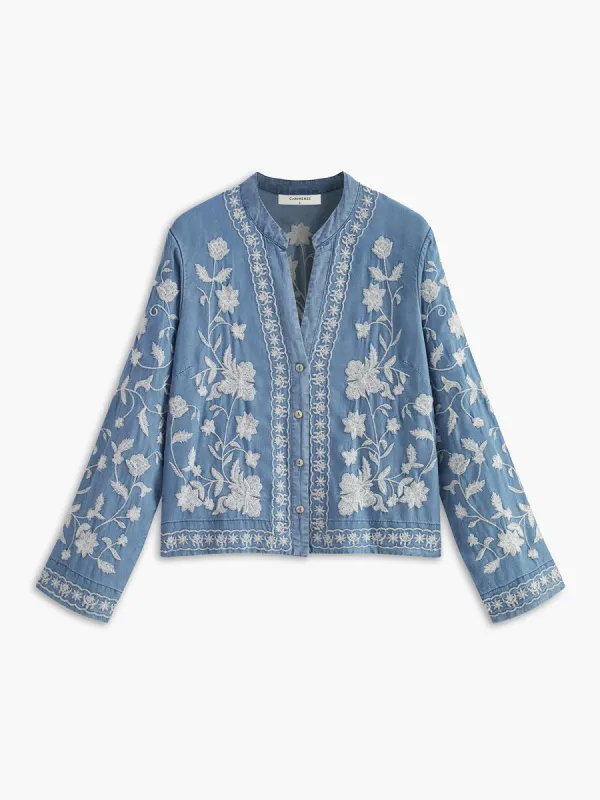 Elegant V-Neck Embroidery Shirt sold by COMMENSE