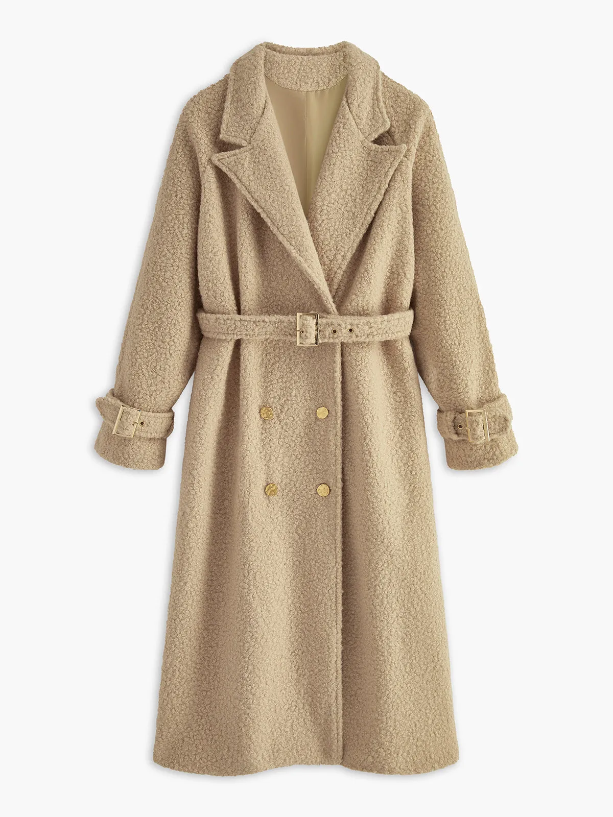 Buckle Belted Long Faux Fur Coat sold by COMMENSE