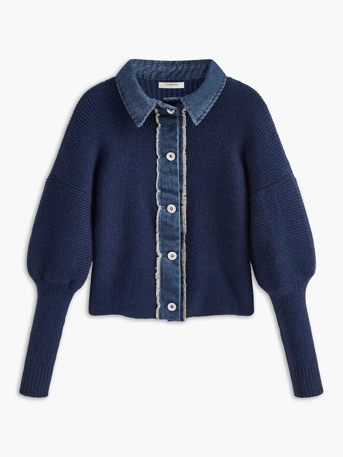 Panel Breasted Stretch Lapel Knit Top sold by COMMENSE