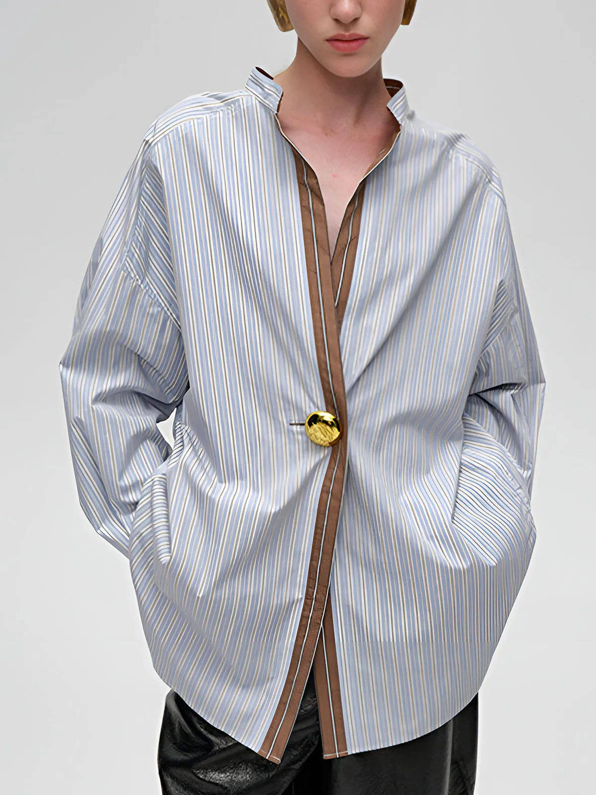 Cotton Contrast Trim Pinstripe Polo Shirt sold by COMMENSE product image thumbnail 2