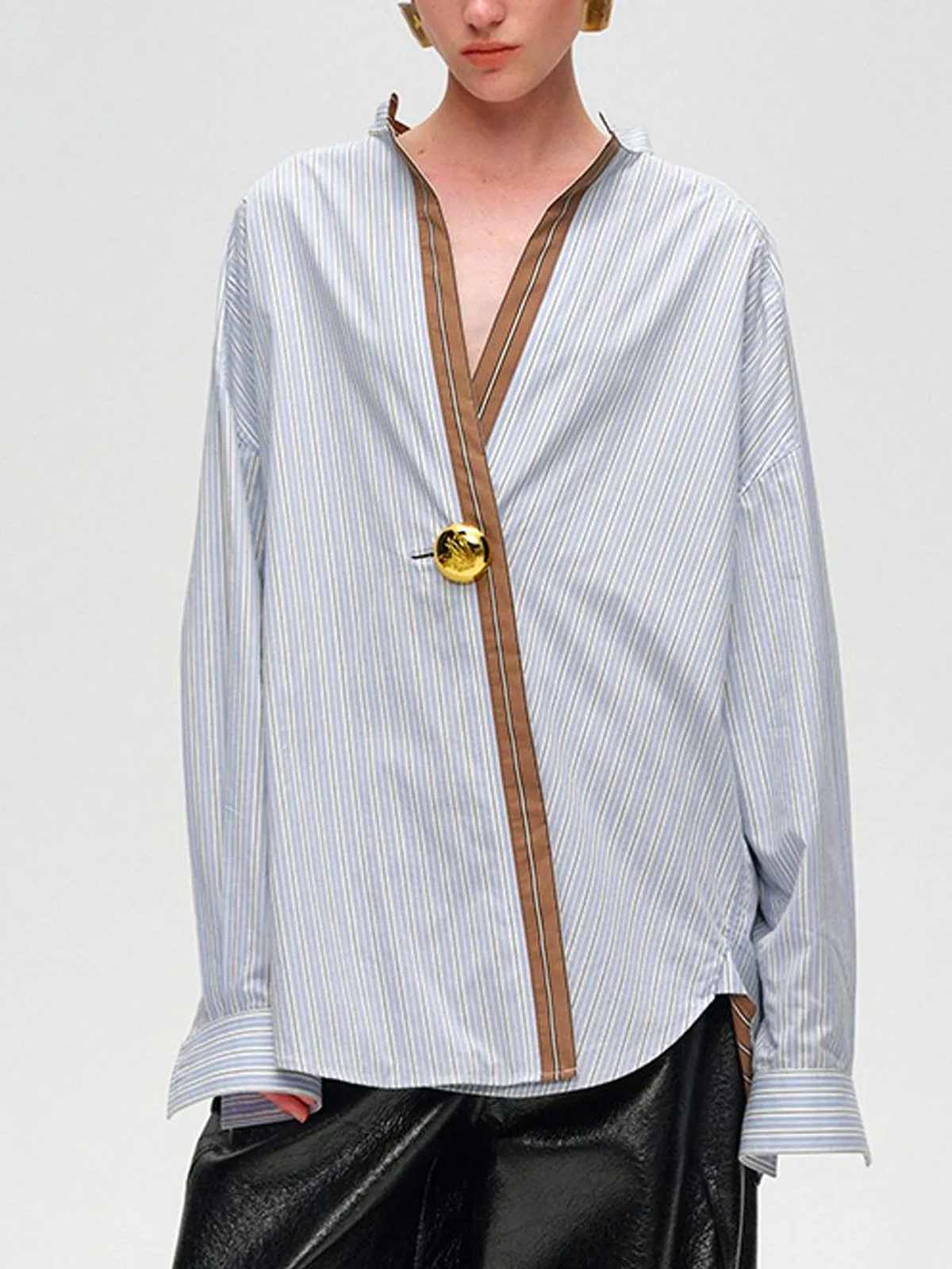 Cotton Contrast Trim Pinstripe Polo Shirt sold by COMMENSE product image thumbnail 3