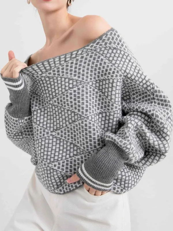 Wool-Blend Off Shoulder Sweater sold by COMMENSE