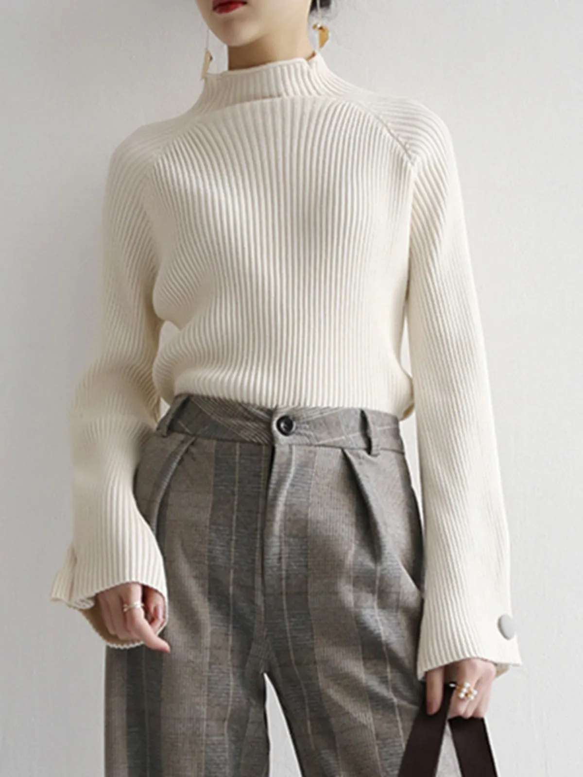 Minimalist Plain Ribbed Sweater sold by COMMENSE product image thumbnail 4
