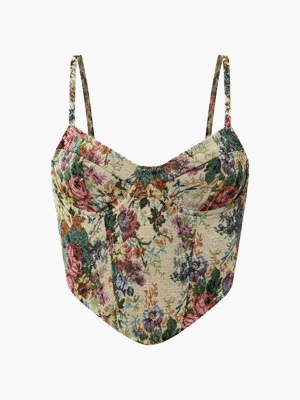 Retro Floral Printed Corset sold by COMMENSE