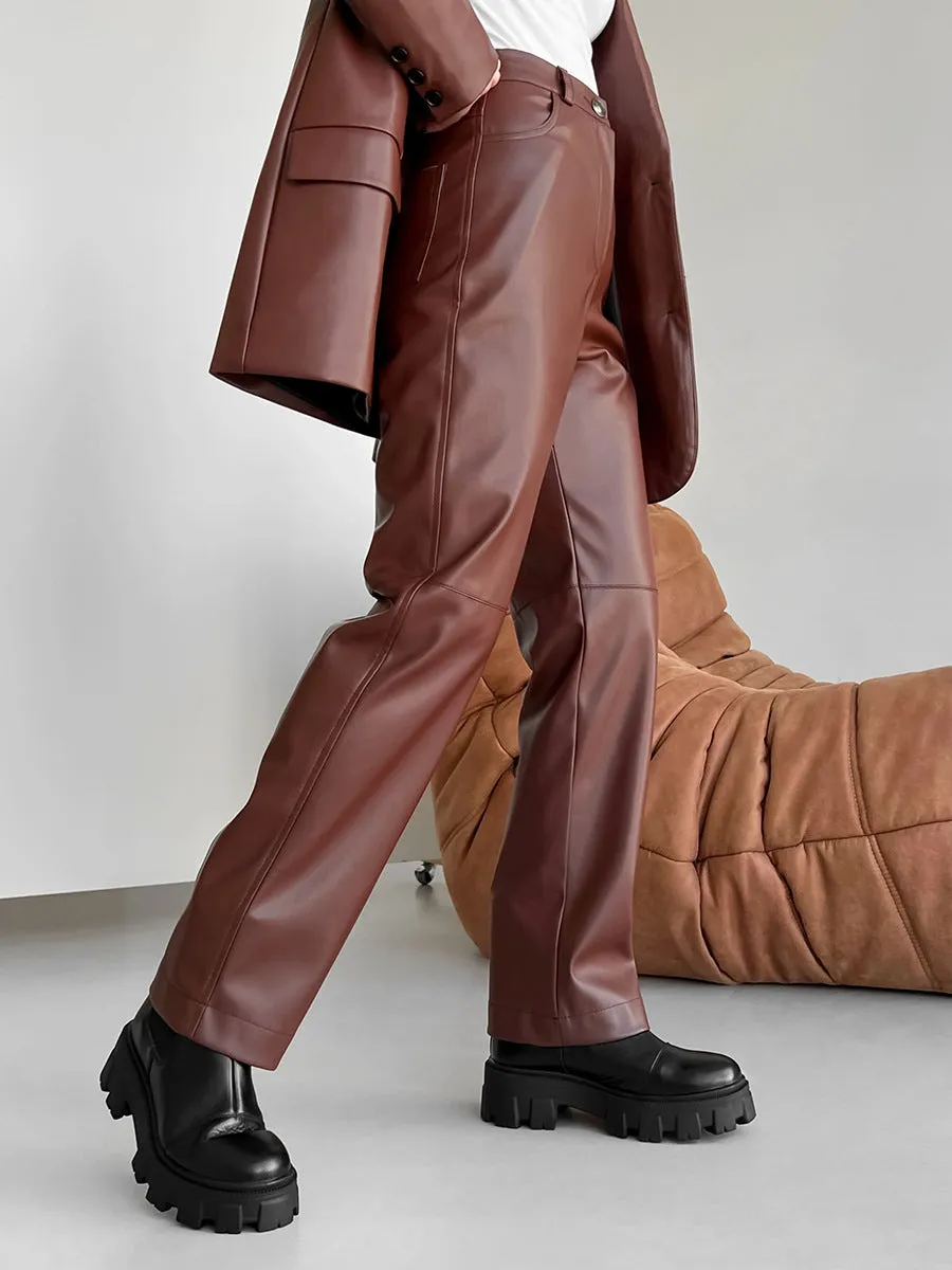 High-Waist Button PU Leather Pants sold by COMMENSE product image thumbnail 3