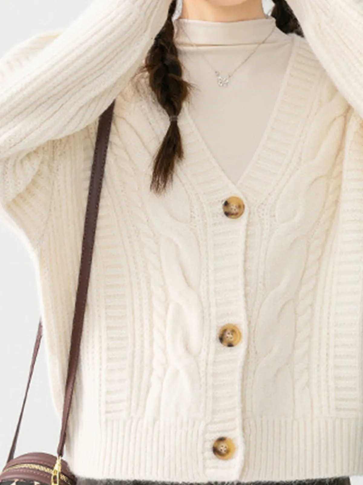 V-Neck Button Mechanism Cable Cardigan sold by COMMENSE product image thumbnail 2