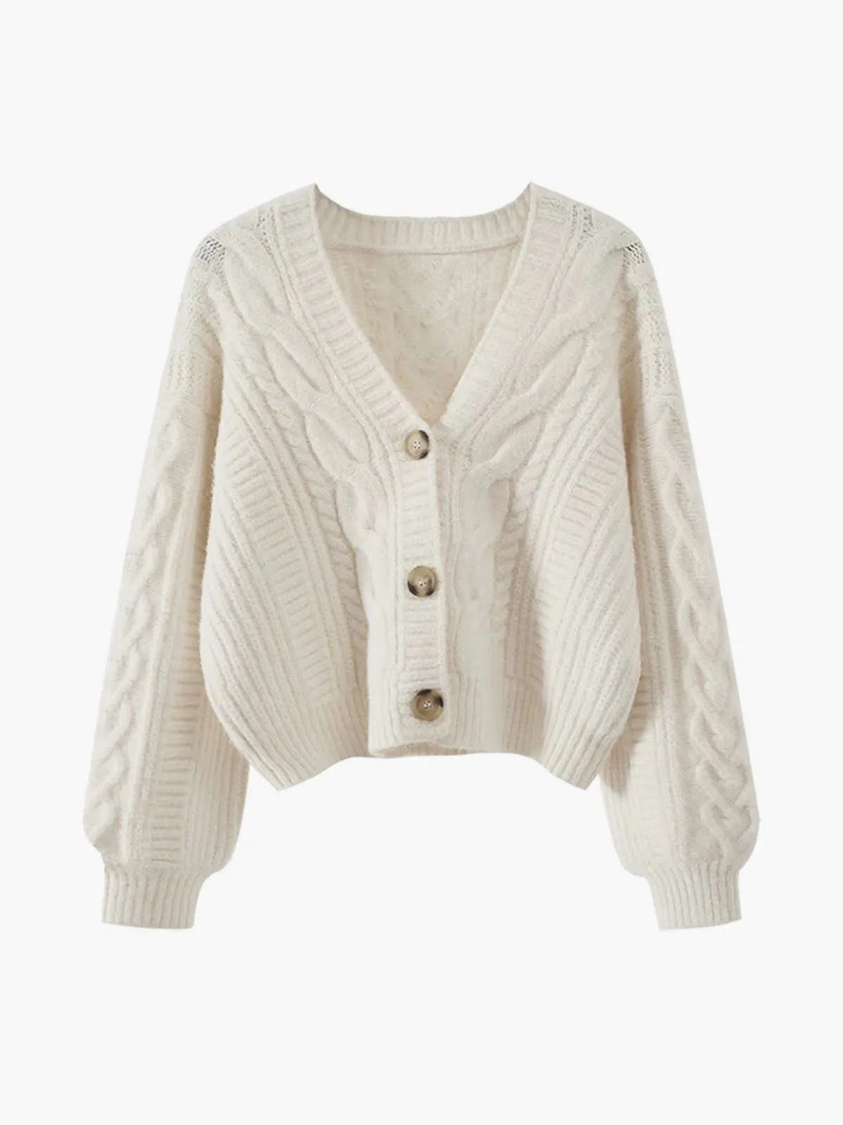 V-Neck Button Mechanism Cable Cardigan sold by COMMENSE