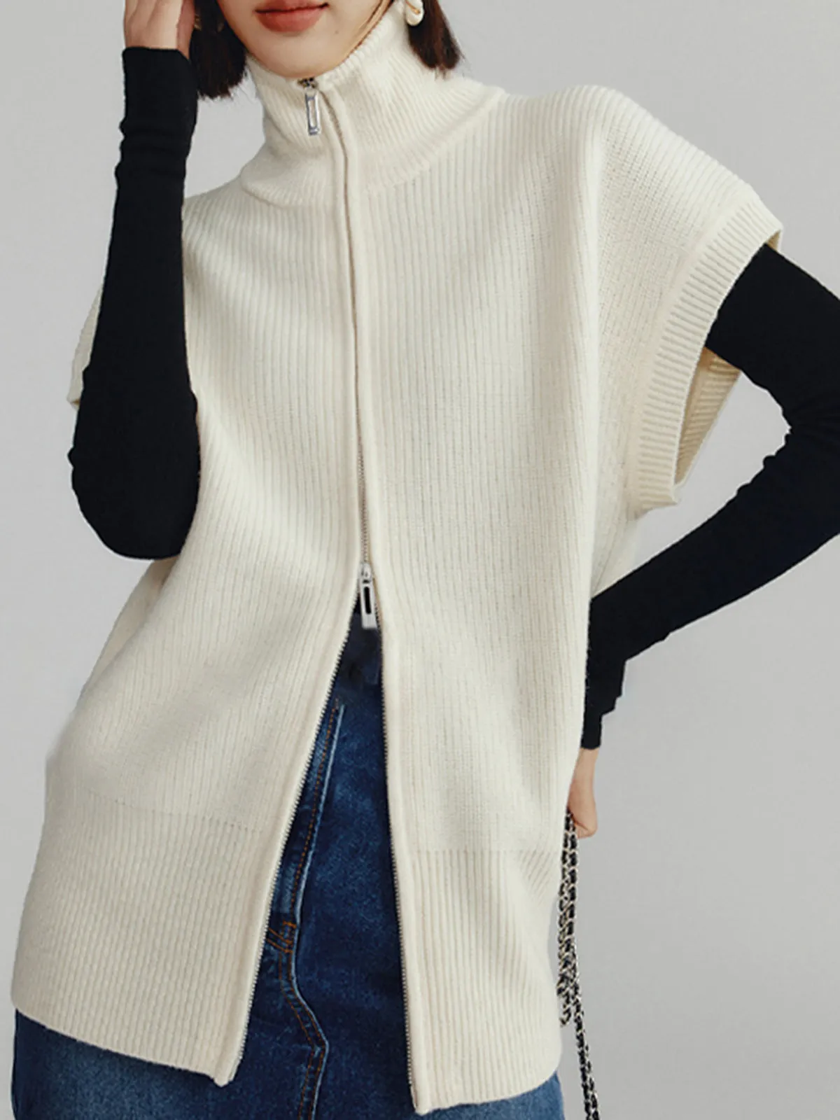 Two Way Zip Shrug Cardigan sold by COMMENSE product image thumbnail 3