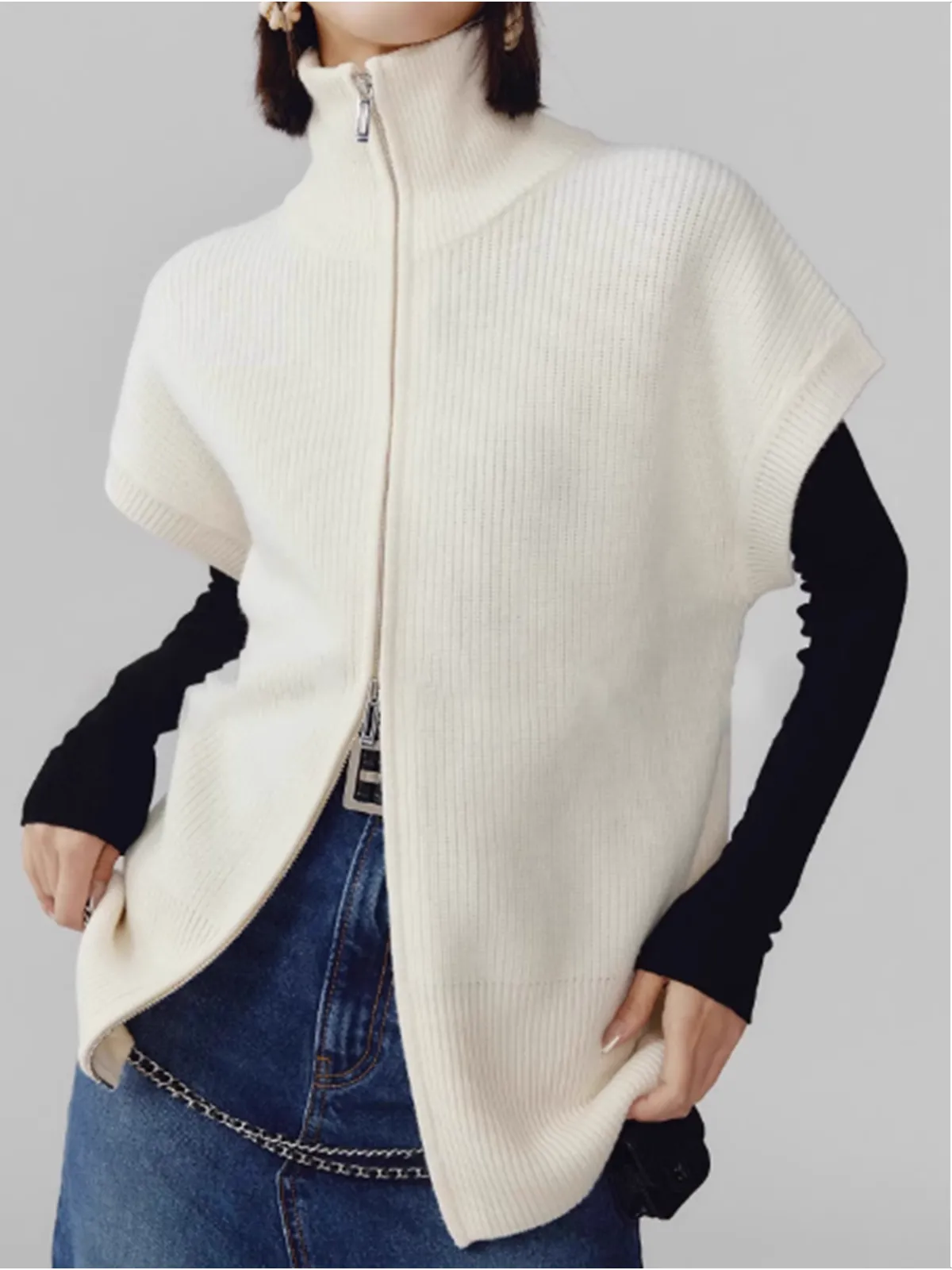 Two Way Zip Shrug Cardigan sold by COMMENSE product image thumbnail 2
