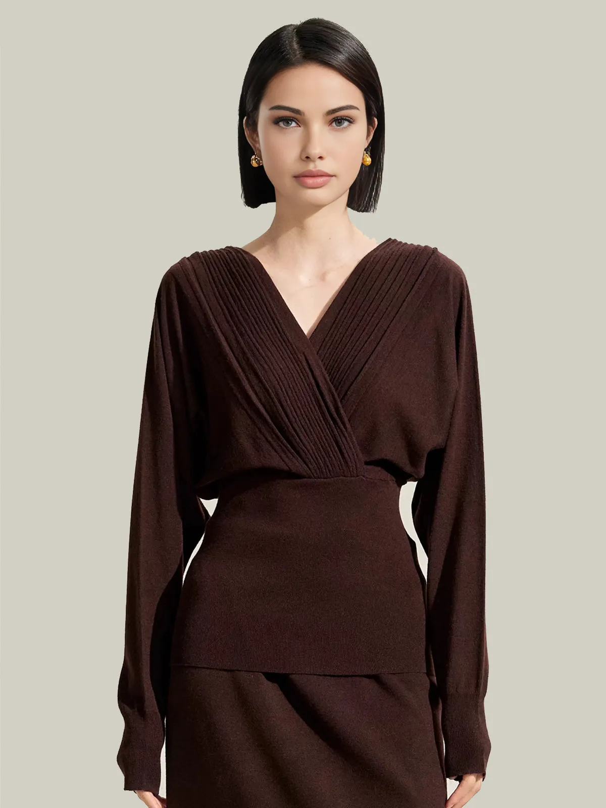 V-Neck Pleated Corset Sweater sold by COMMENSE product image thumbnail 2