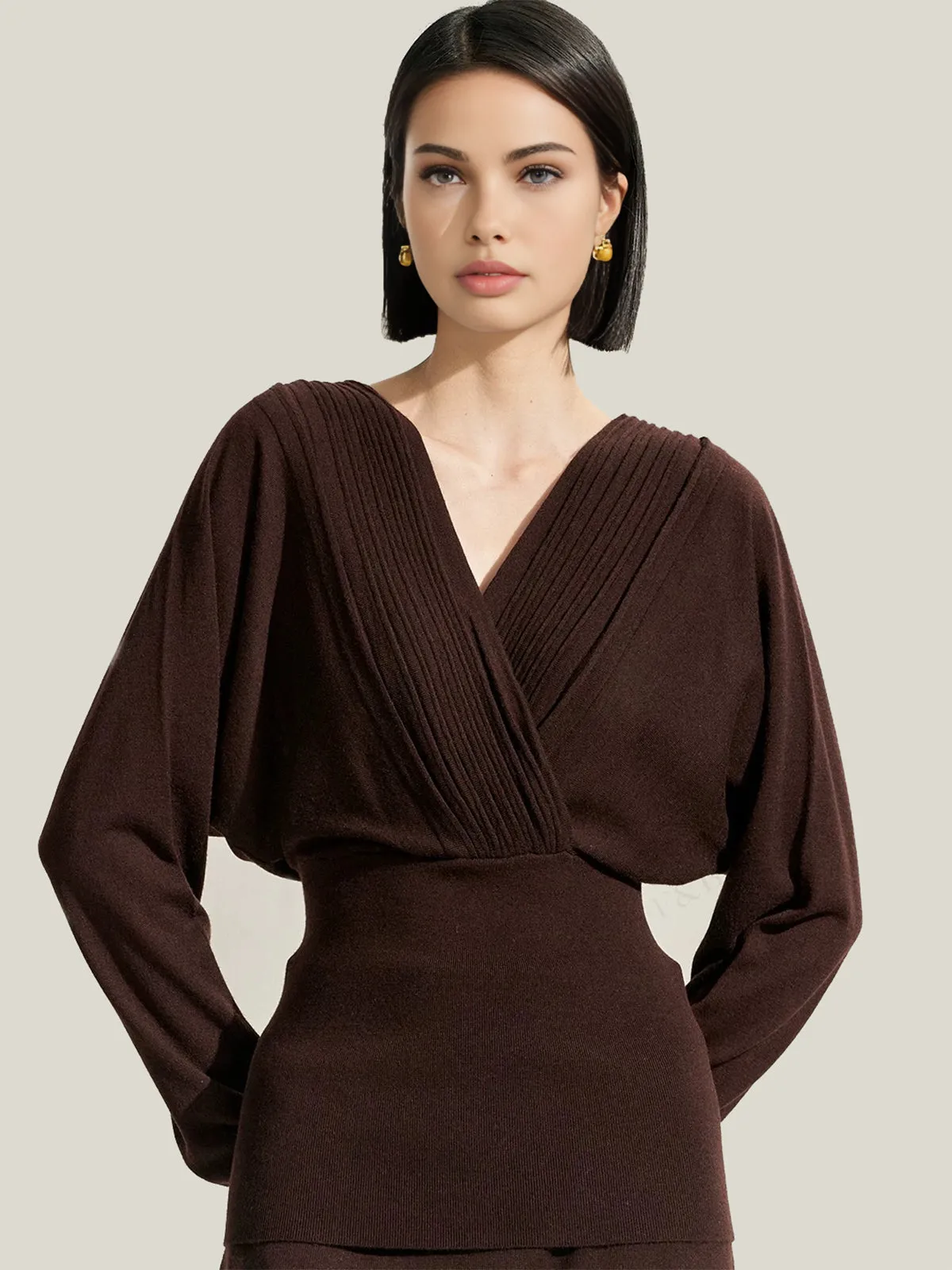 V-Neck Pleated Corset Sweater sold by COMMENSE product image thumbnail 4