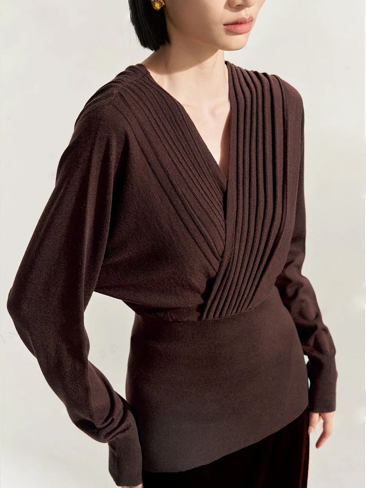 V-Neck Pleated Corset Sweater sold by COMMENSE