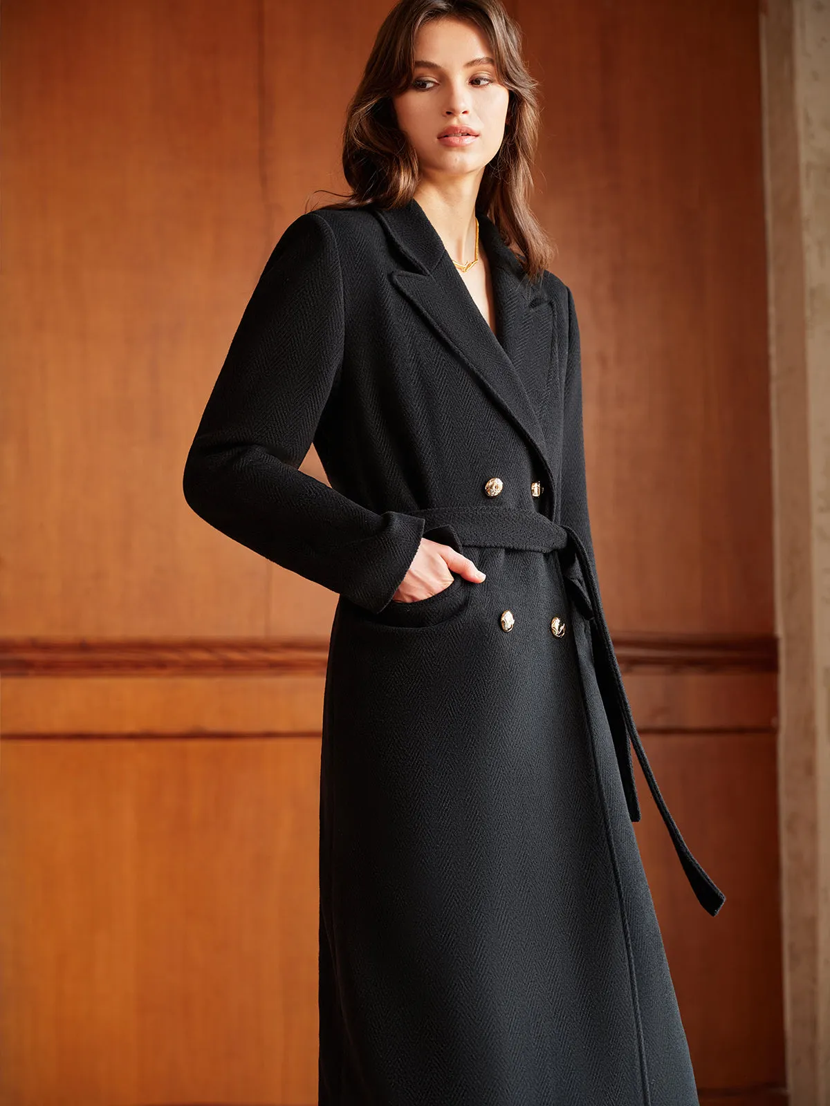 Elegant Lapel Belted Wool Coat sold by COMMENSE product image thumbnail 4