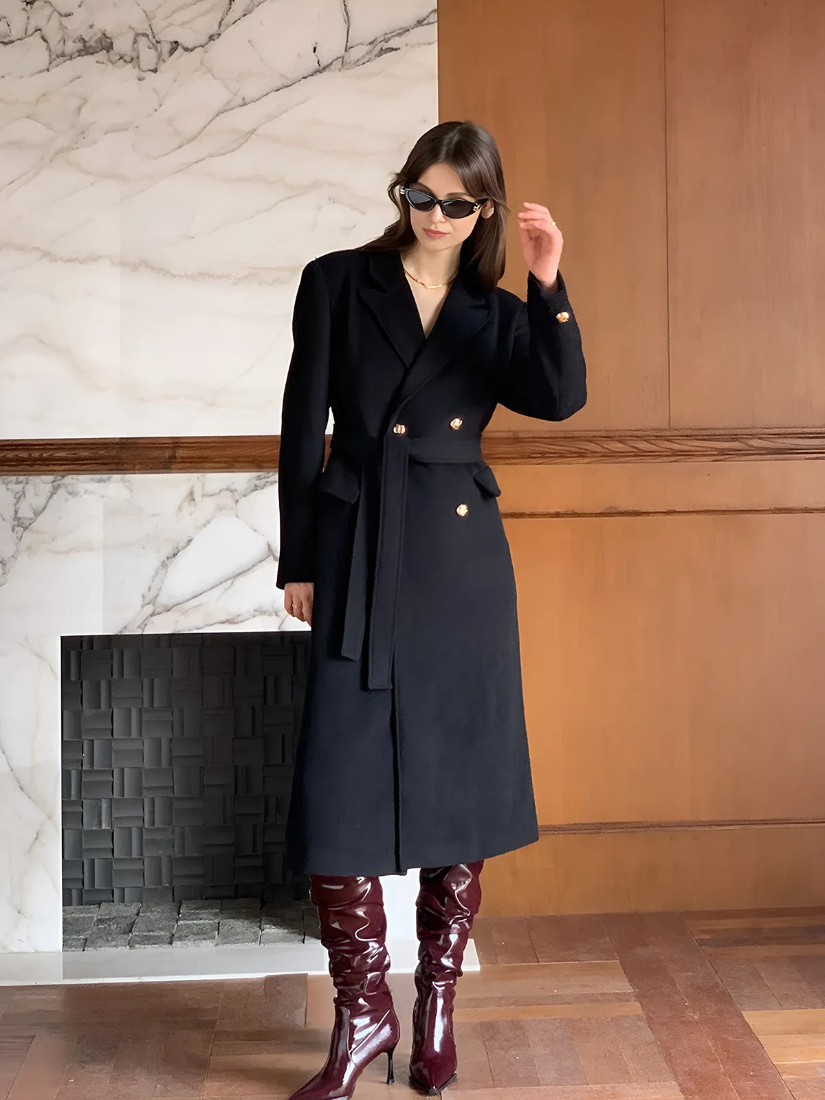 Elegant Lapel Belted Wool Coat sold by COMMENSE product image thumbnail 2