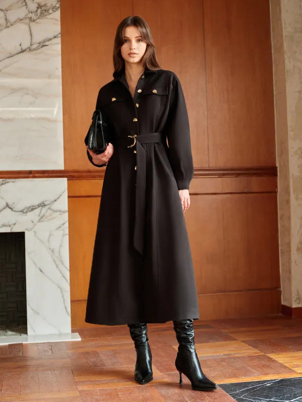 Leisure Metal Detail Belted Wool Coat sold by COMMENSE