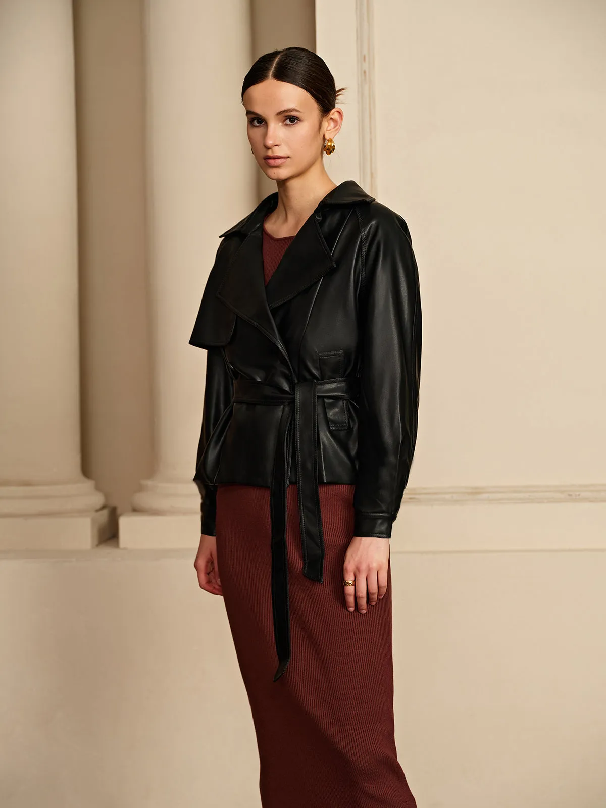 Corset Pleated PU Leather Jacket sold by COMMENSE product image thumbnail 3