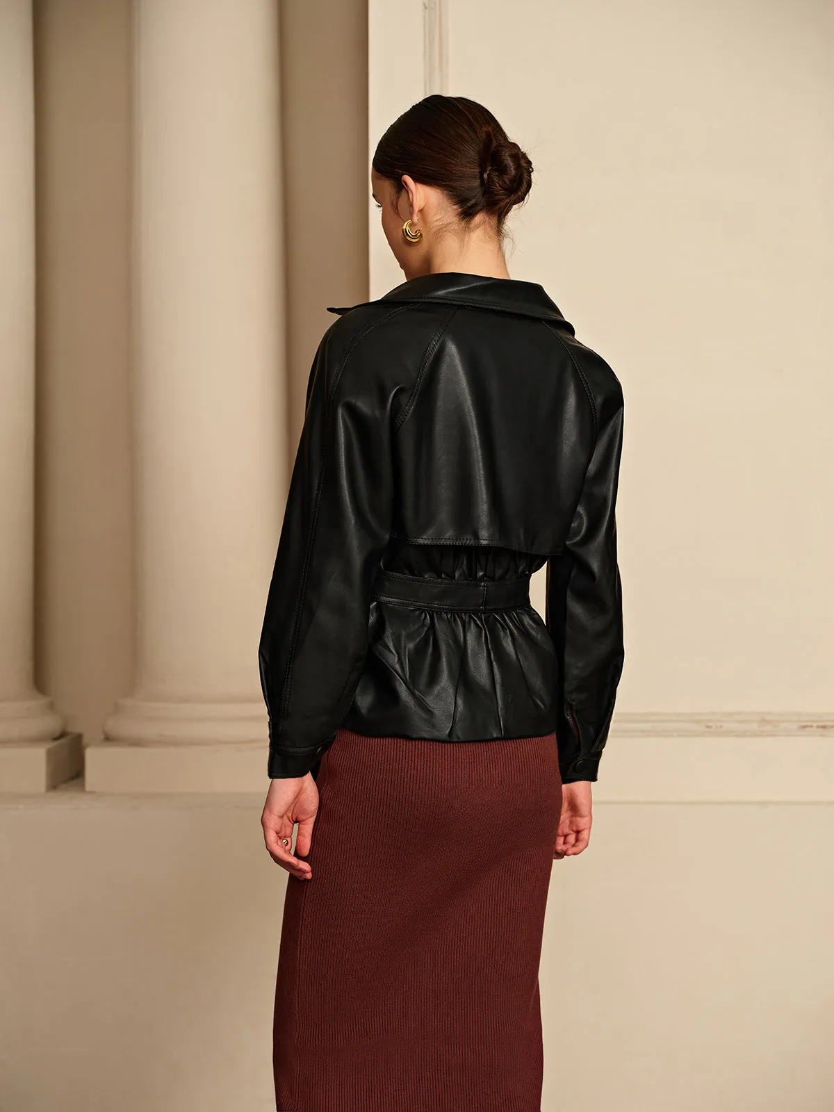 Corset Pleated PU Leather Jacket sold by COMMENSE product image thumbnail 4