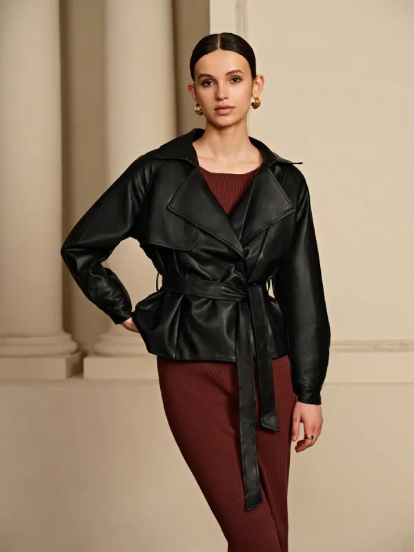 Corset Pleated PU Leather Jacket made by COMMENSE