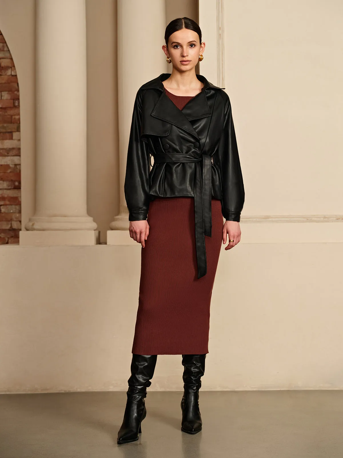 Corset Pleated PU Leather Jacket sold by COMMENSE product image thumbnail 5