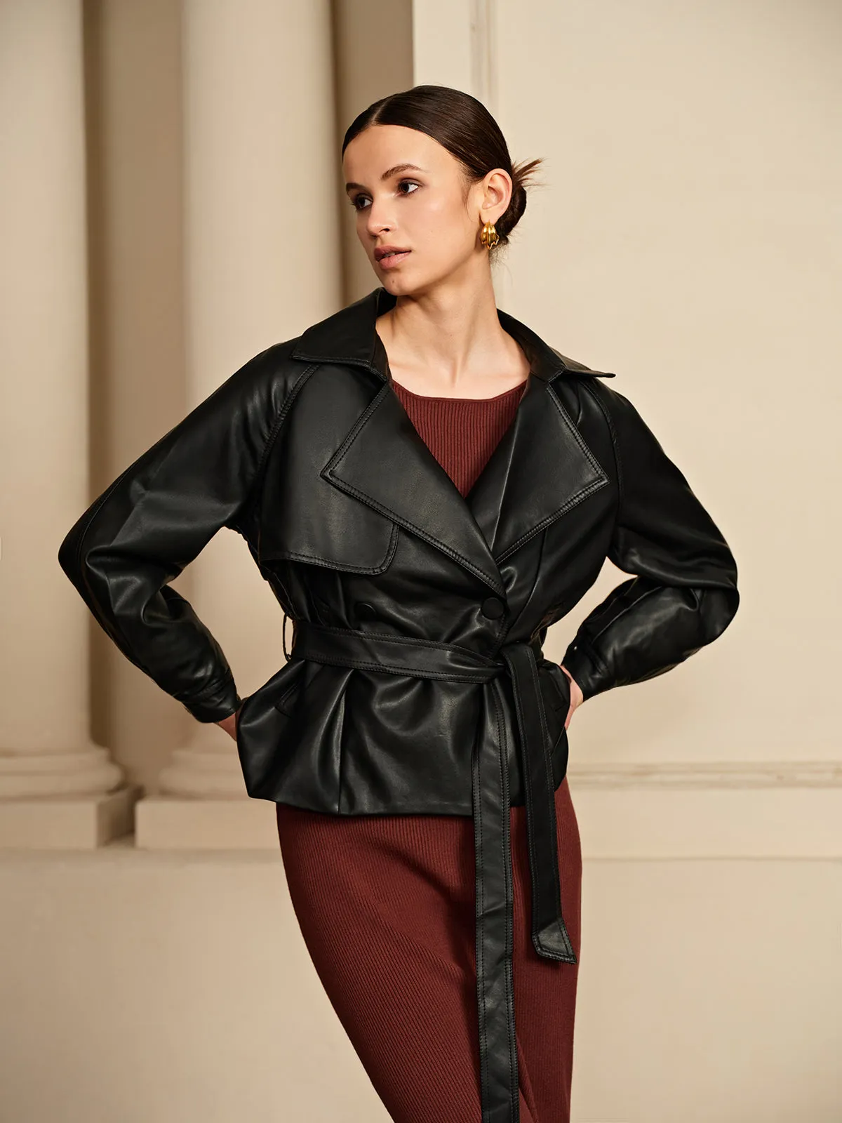 Corset Pleated PU Leather Jacket sold by COMMENSE product image thumbnail 2