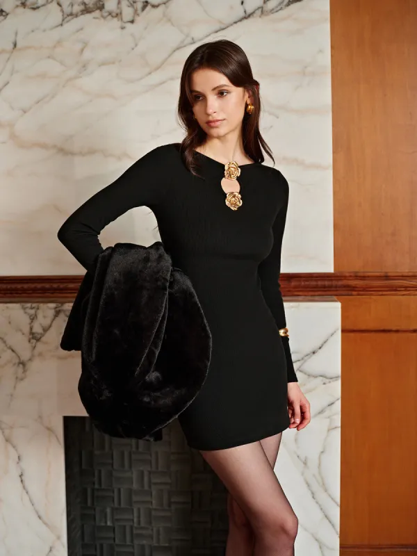 Metal-Floral Ribbed Short Dress sold by COMMENSE