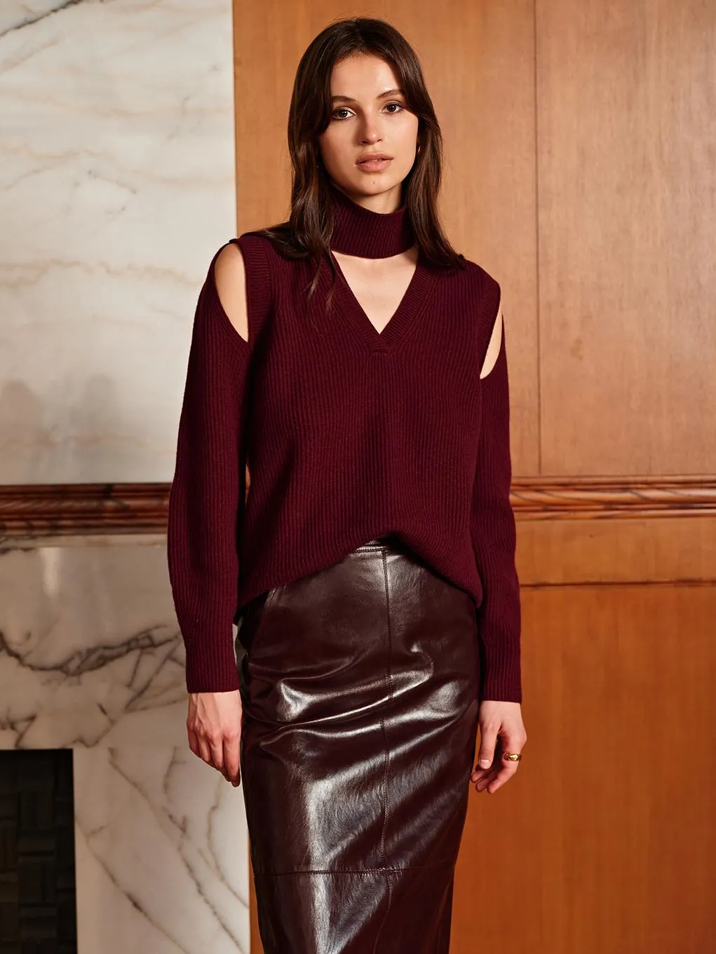 Wool-Blend Ribbed Cutout Sweater sold by COMMENSE product image thumbnail 4