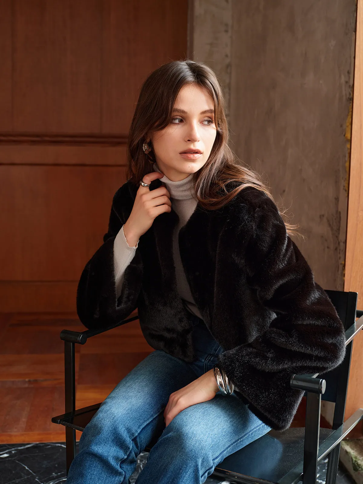 Round Neck Soft Faux Fur Coat sold by COMMENSE product image thumbnail 4