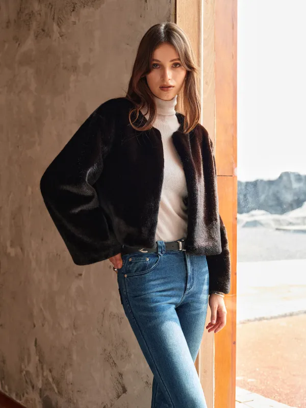 Round Neck Soft Faux Fur Coat sold by COMMENSE