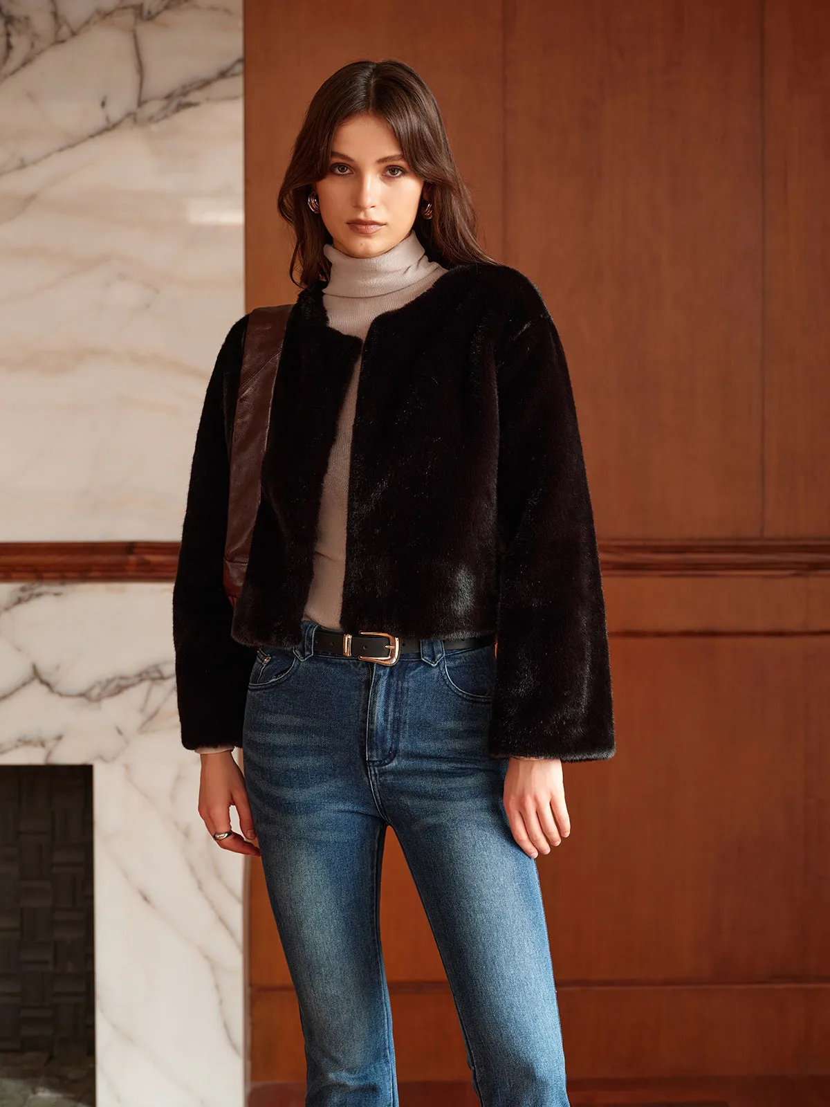 Round Neck Soft Faux Fur Coat sold by COMMENSE product image thumbnail 5