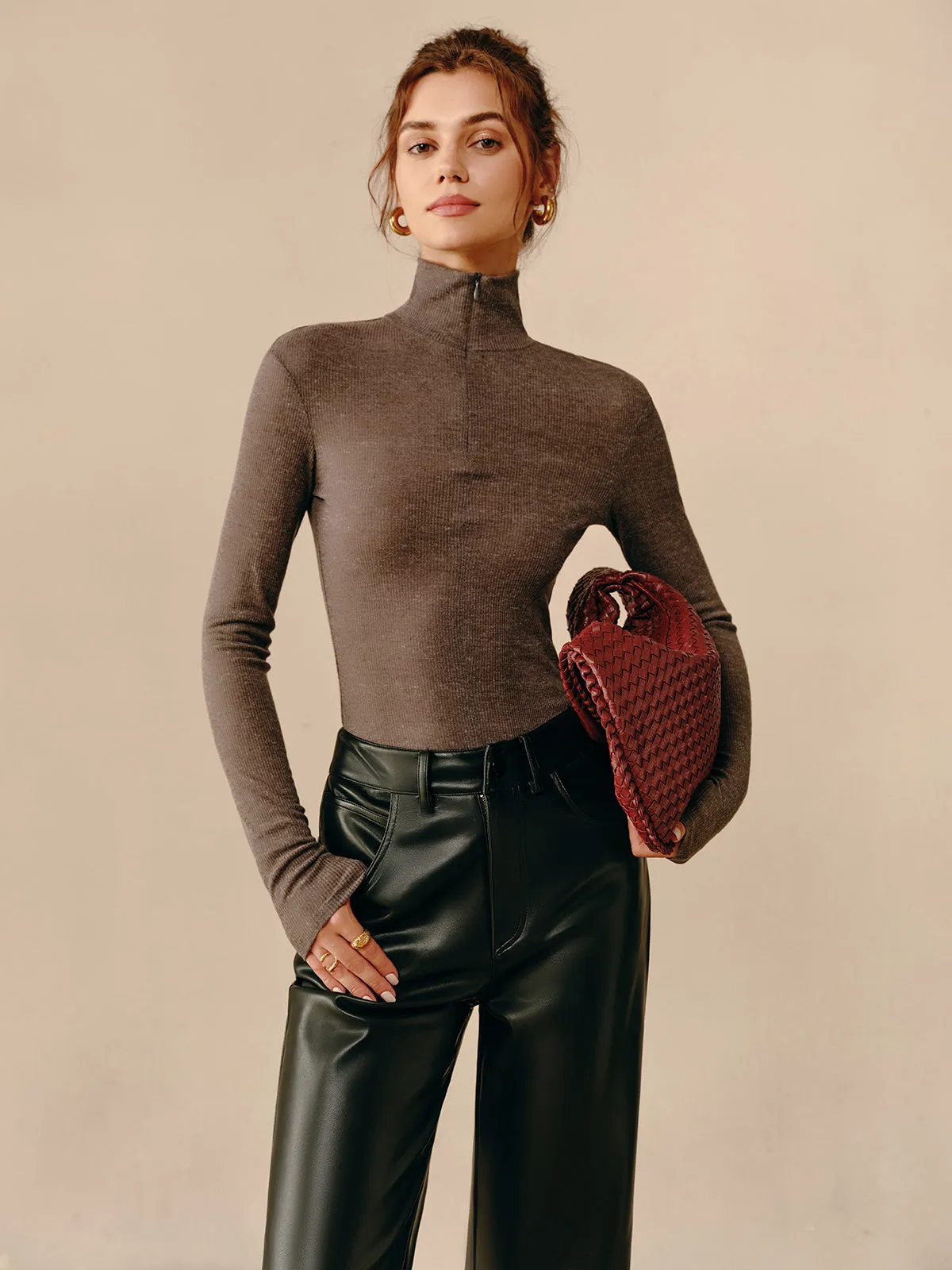 Turtleneck Ribbed Zipper Blouse sold by COMMENSE product image thumbnail 2