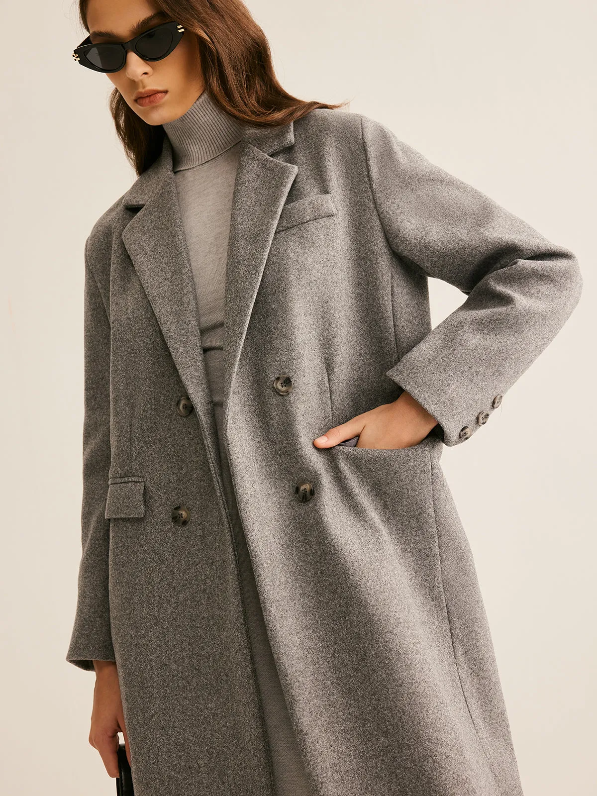 Lapel Pockets Long Wool Coat sold by COMMENSE product image thumbnail 3