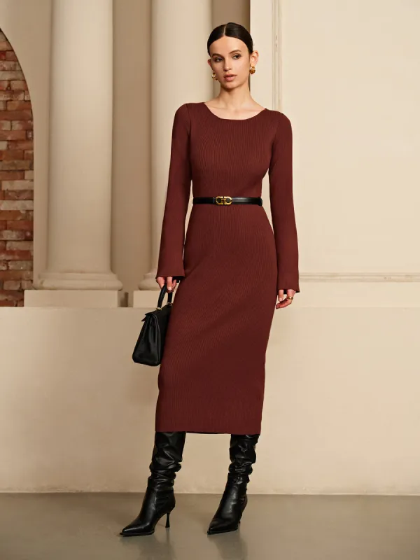 Open Back Sweater Dress Without Belt sold by COMMENSE