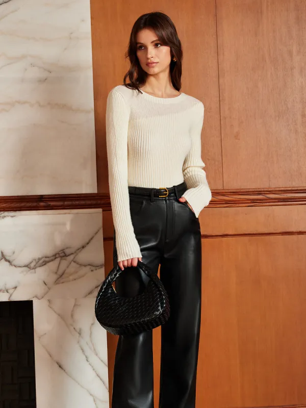 Panel Ribbed Slim Sweater sold by COMMENSE