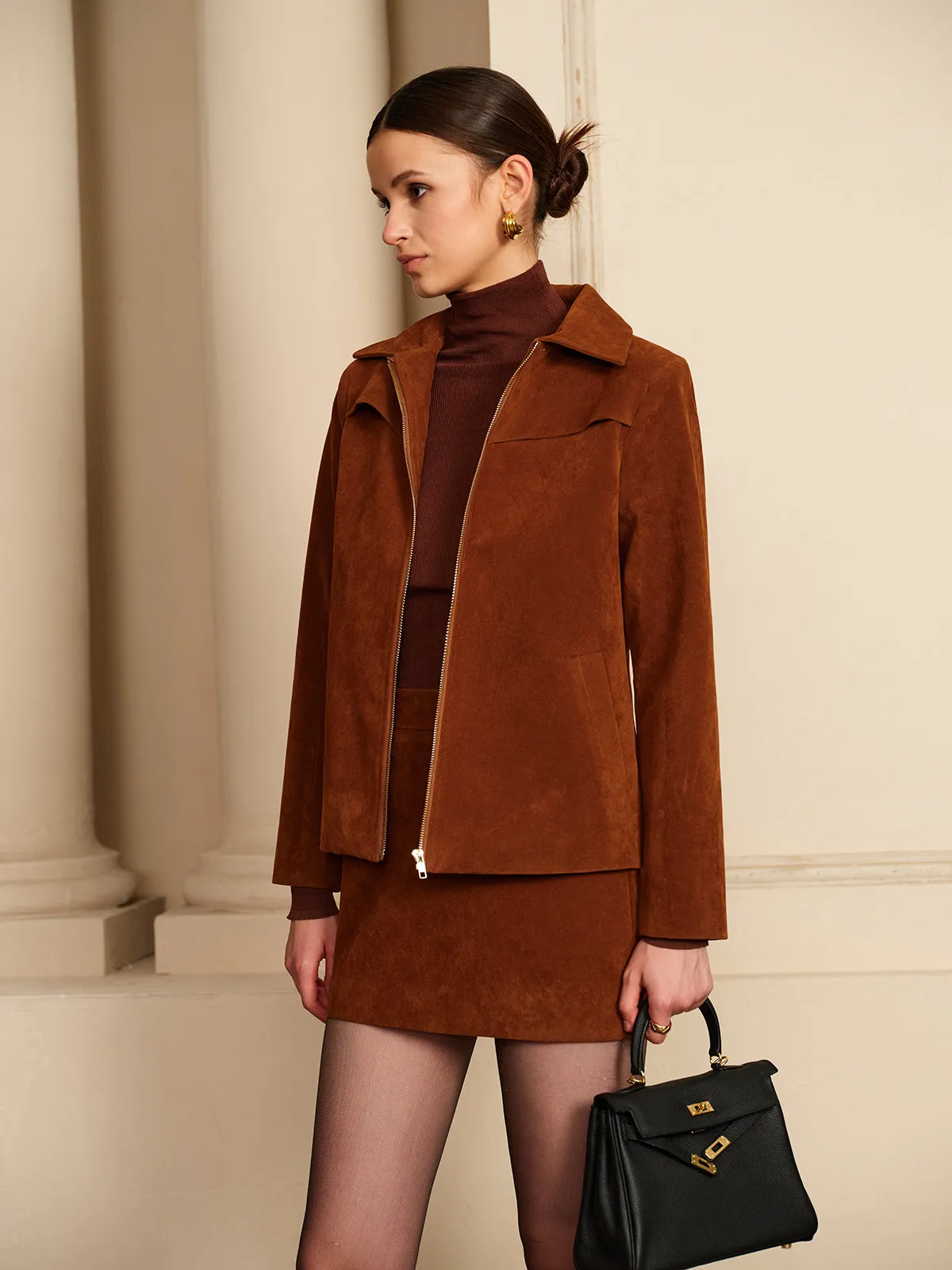 Suede Zipper Jacket With Shoulder Pads sold by COMMENSE product image thumbnail 3