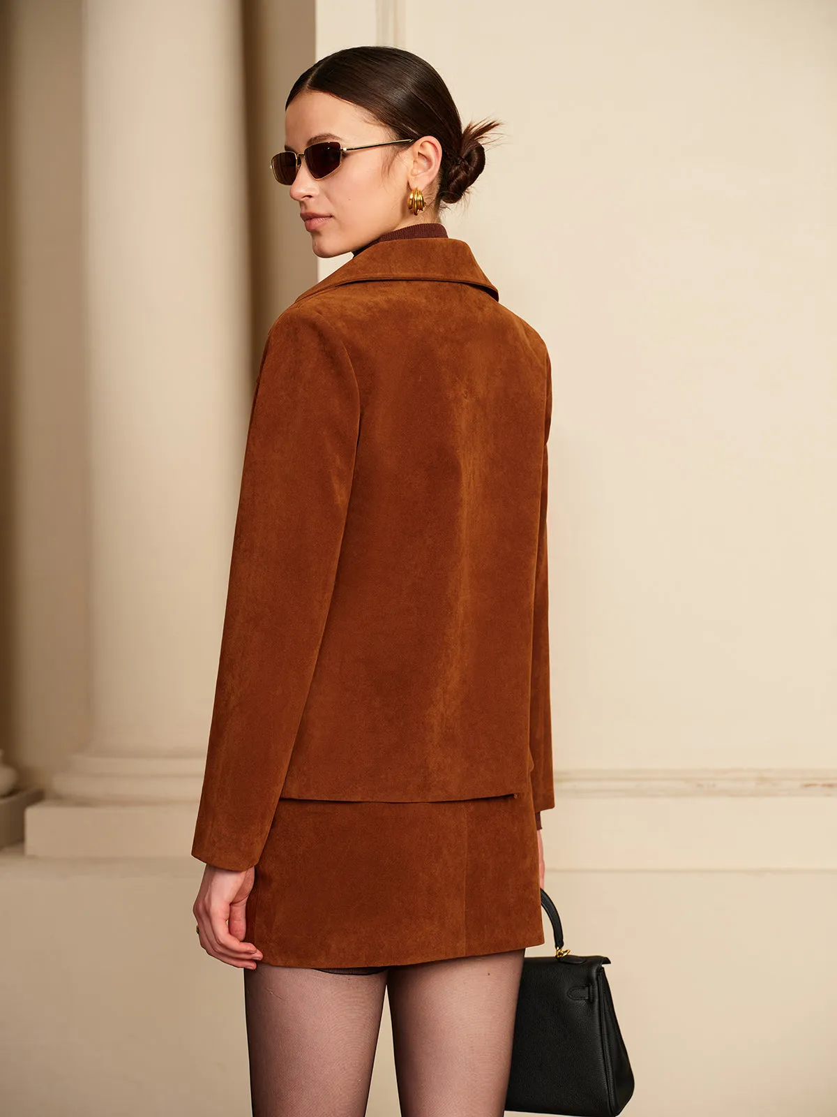 Suede Zipper Jacket With Shoulder Pads sold by COMMENSE product image thumbnail 4