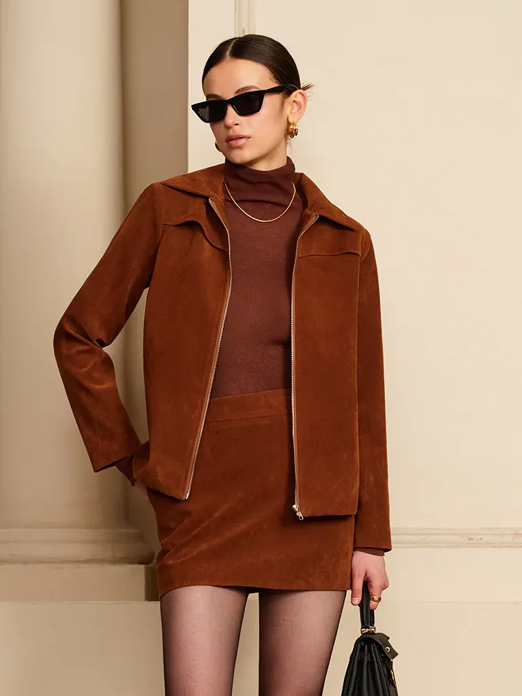 Suede Zipper Jacket With Shoulder Pads sold by COMMENSE